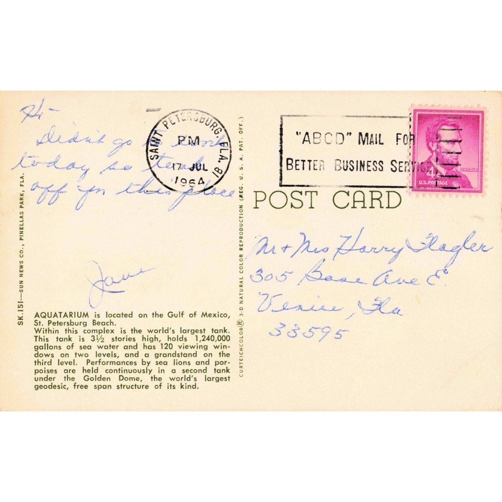 St Petersburg Beach Florida FL Aquatarium Geodesic Dome 1964 Chrome Postcard - Picture 2 of 2